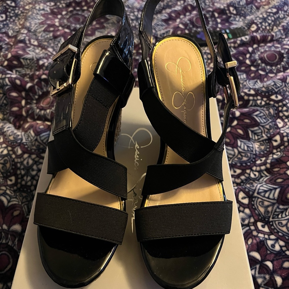 Jessica Simpson Catskill wedges, black, size 9